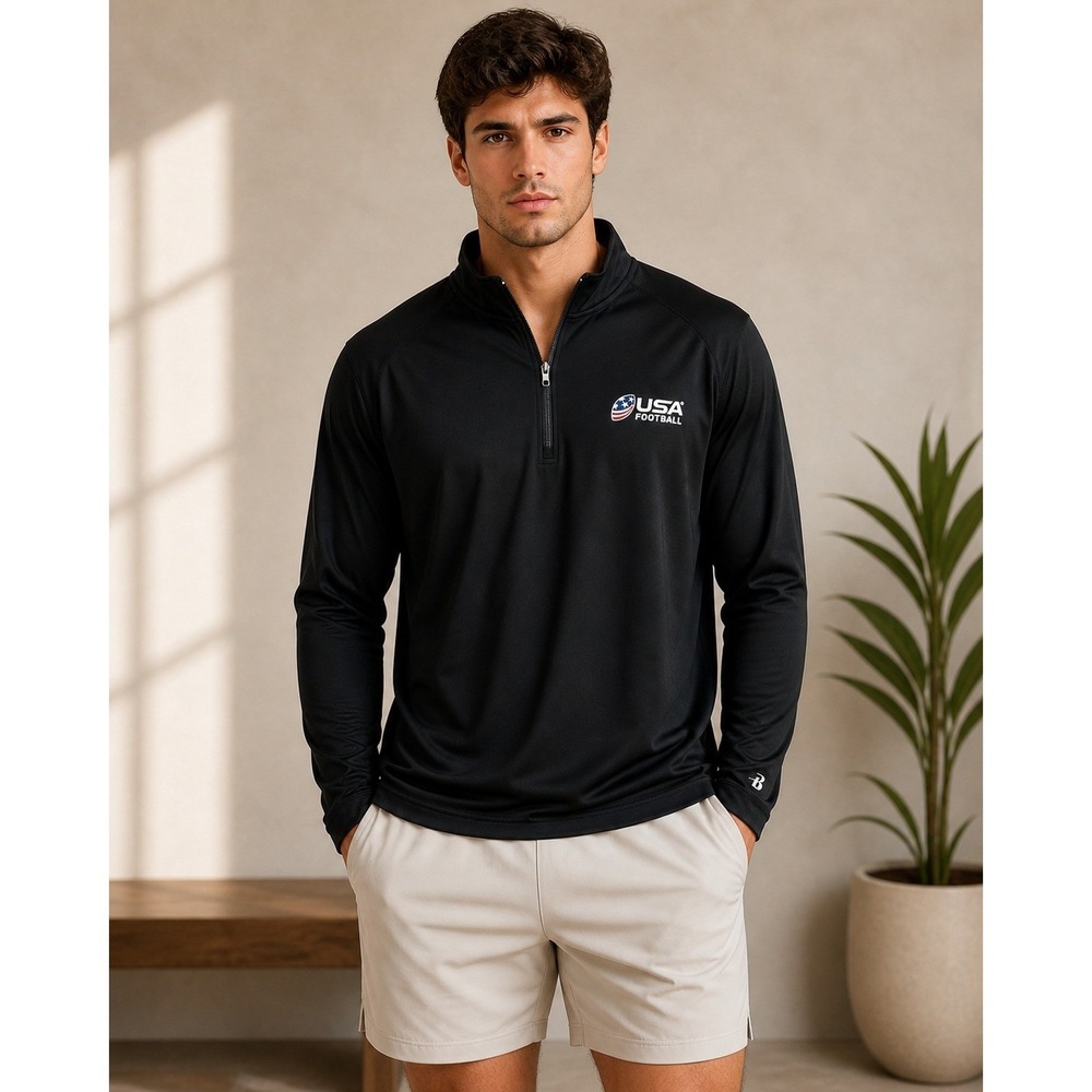 Badger Sport Mens USA Football Quarter Zip Pullover Black Performance Top L